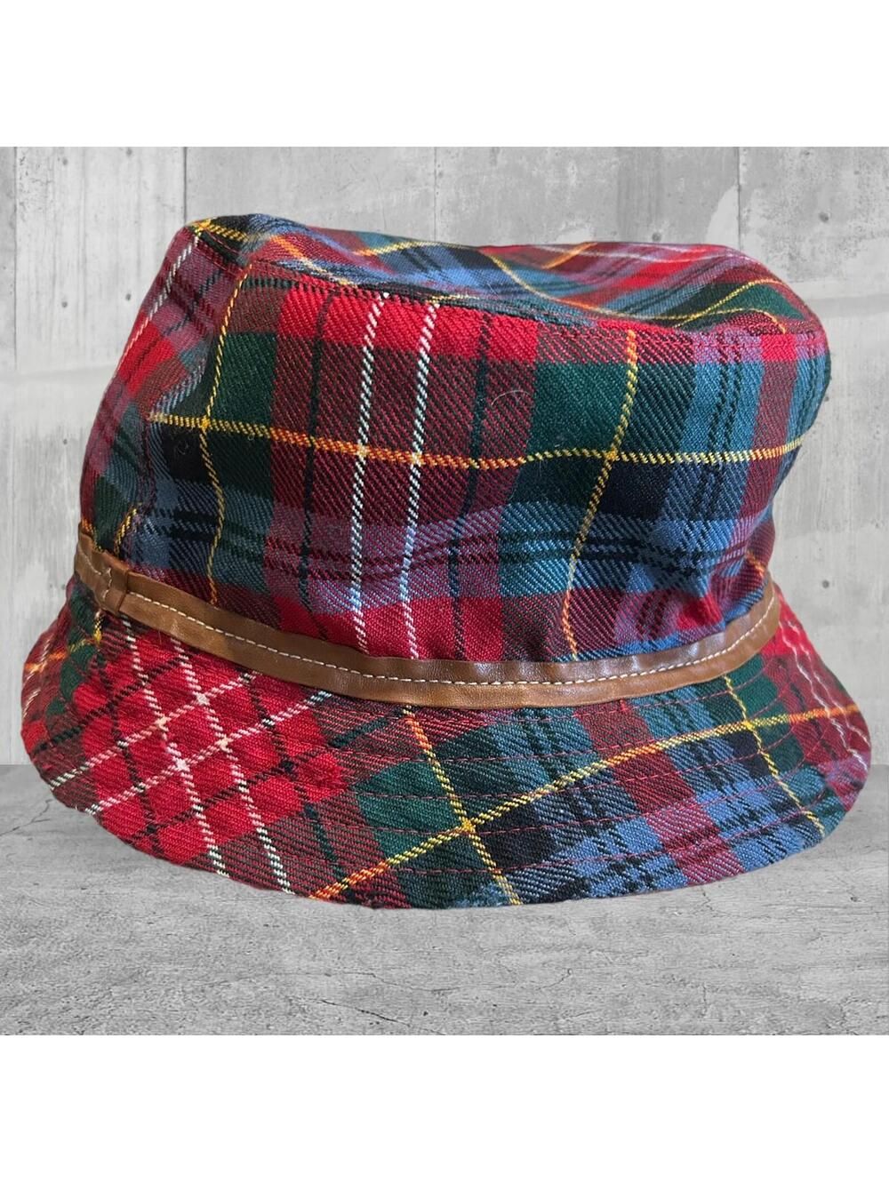 COACH Tartan Plaid WOOL Hat With Leather Trim Size M/L - Picture 7 of 9